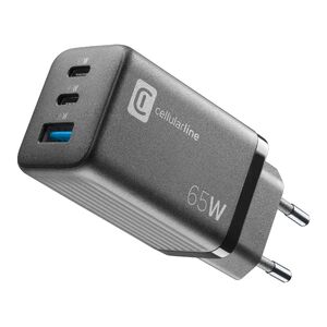 Блок питания GAN Cellularline, 3 Ports, 2 PD + USB, 65W, Black Блок питания GAN Cellularline, 3 Ports, 2 PD + USB, 65W, Black