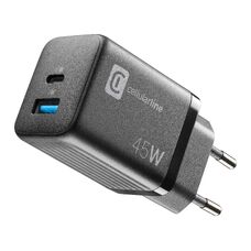 Зарядное устройство GAN Cellularline, 2 Ports, PD + USB, 45W, Black Зарядное устройство GAN Cellularline, 2 Ports, PD + USB, 45W, Black