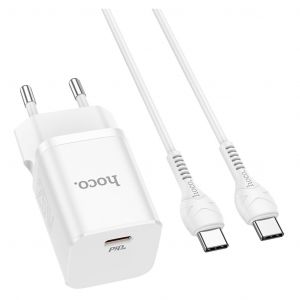 HOCO N19 Rigorous PD25W charger set (Type-C to Type-C) (EU) white HOCO N19 Rigorous PD25W charger set (Type-C to Type-C) (EU) white