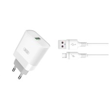 Зарядное устройство XO + Micro-USB Cable, 1USB, Q.C3.0 15W, L63, White