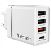Зарядное устройство сетевое USB VERBATIM 30W, 4 порта, White Зарядное устройство сетевое USB VERBATIM 30W, 4 порта, White